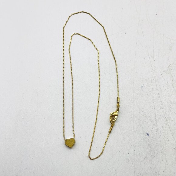 Gold Tone Heart Pendant Necklace Delicate Minimalist Chain - Picture 2 of 6